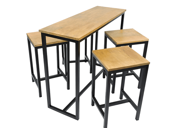 Table haute industrielle en bois et fer
