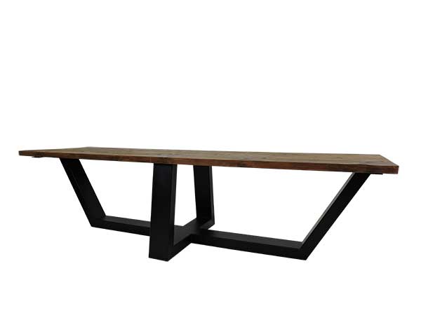 table de salon artisanal en bois et métal