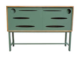 Buffet rétro en bois et acier vert vintage 