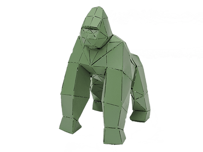 Statue origami gorille en métal fond vert 