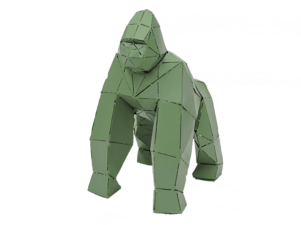 Statue origami gorille en métal fond vert 