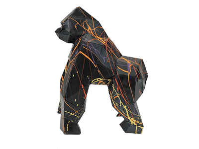 Décoration intérieur statue Gorille multicolore fond noir en métal no résine