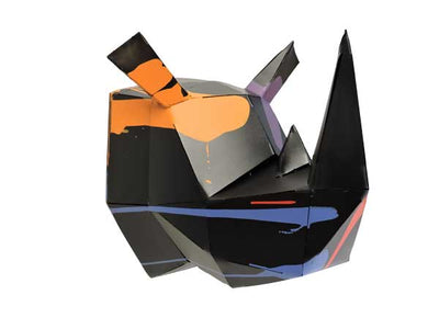 Sculpture murale tête rhinocéros multicolore en métal design et tendance