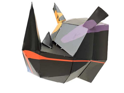 Sculpture murale tête rhinocéros multicolore en métal design et tendance