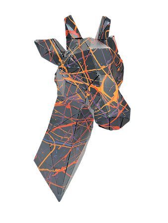 Structure trophée tête de girafe multicolore en métal