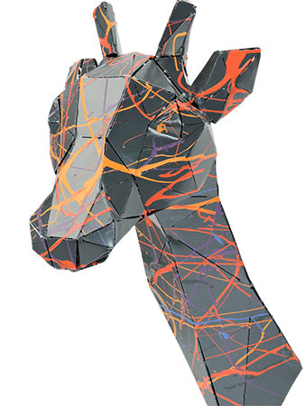 Structure trophée tête de girafe multicolore en métal